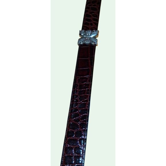 Brown Croc Embossed Belt With Ornate Silver Buckle & Tips XLarge - Picture 7 of 11